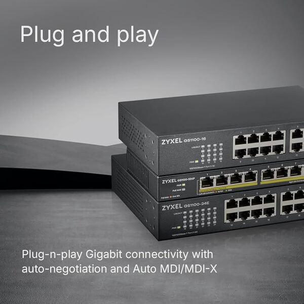 Switch Zyxel GS1100-16EP, 16x Gigabit Ethernet RJ45 PoE+, PoE 135W, 32Gbps - Zezë - 5