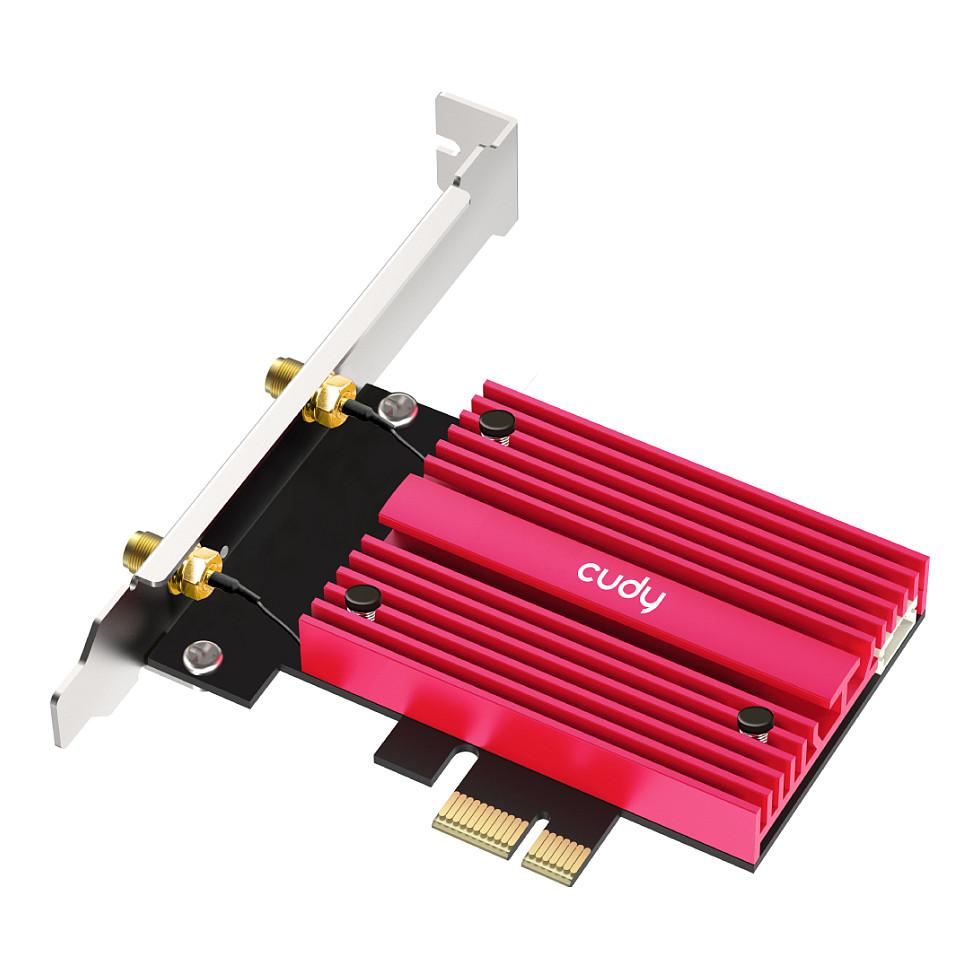 Karta të Rrjetit Cudy WE9300S / PCI Express x1 / Wi-Fi 7 Tri-Band 2.4GHz + 5GHz + 6GHz / 5765Mbps / Bluetooth 5.4 / Intel BE200 / 2x Antenë e jashtme - Zezë/Rozë - 3