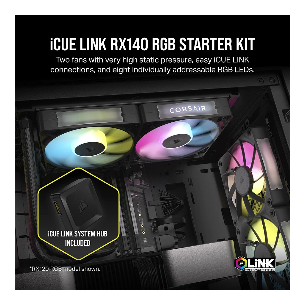 Ftohës për Kasë Corsair iCUE LINK RX140 RGB / 140mm / 300-1700 RPM / RGB / PWM / 2-Pack – Zezë - 2