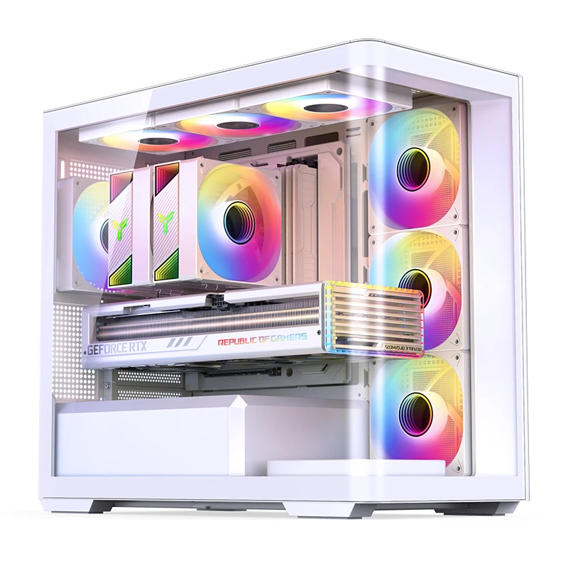 Kasë PC Jonsbo D300 / Midi Tower / Micro-ATX / Tempered Glass - Bardhë - 3