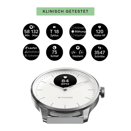 Orë e mençur hibride Withings ScanWatch Light, 37 mm, OLED, Bluetooth LE, Monitorim Shëndeti - Bardhë - 4