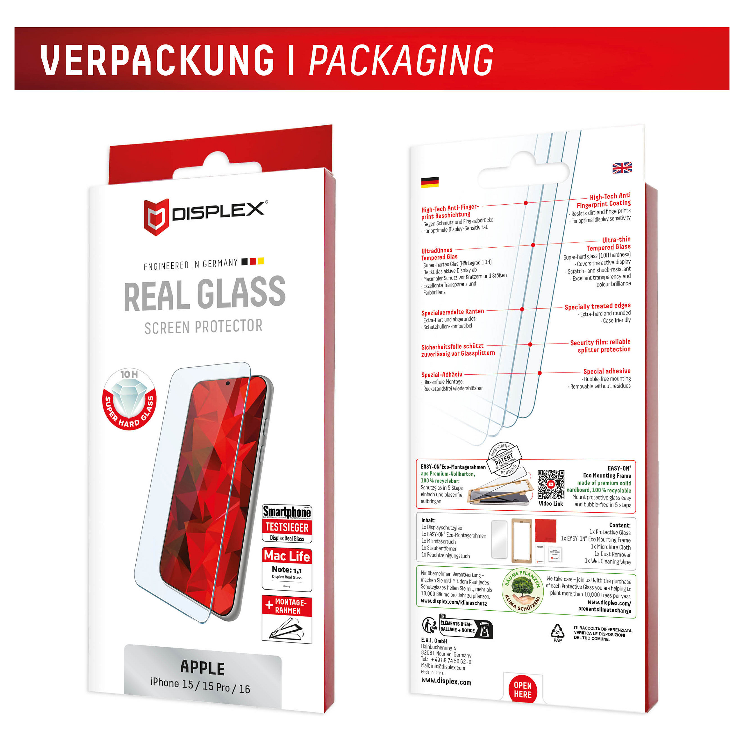 Mbrojtëse për ekran Displex / Apple iPhone 15 / 15 Pro / 16 / Xham Tempered Glass 10H - Transparente - 9