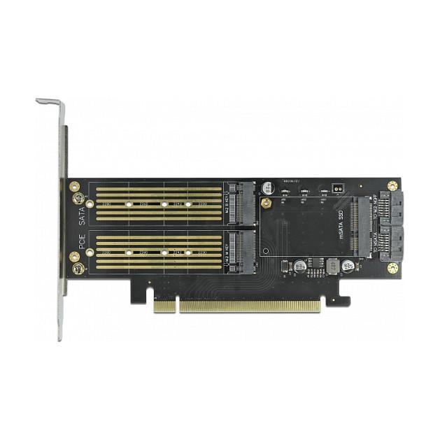 Kartë Zgjerimi PCI Express Delock 90486 / PCIe 4.0 x16 / 1x M.2 Key B + 1x M.2 Key M / 1x mSATA / Low Profile - 3
