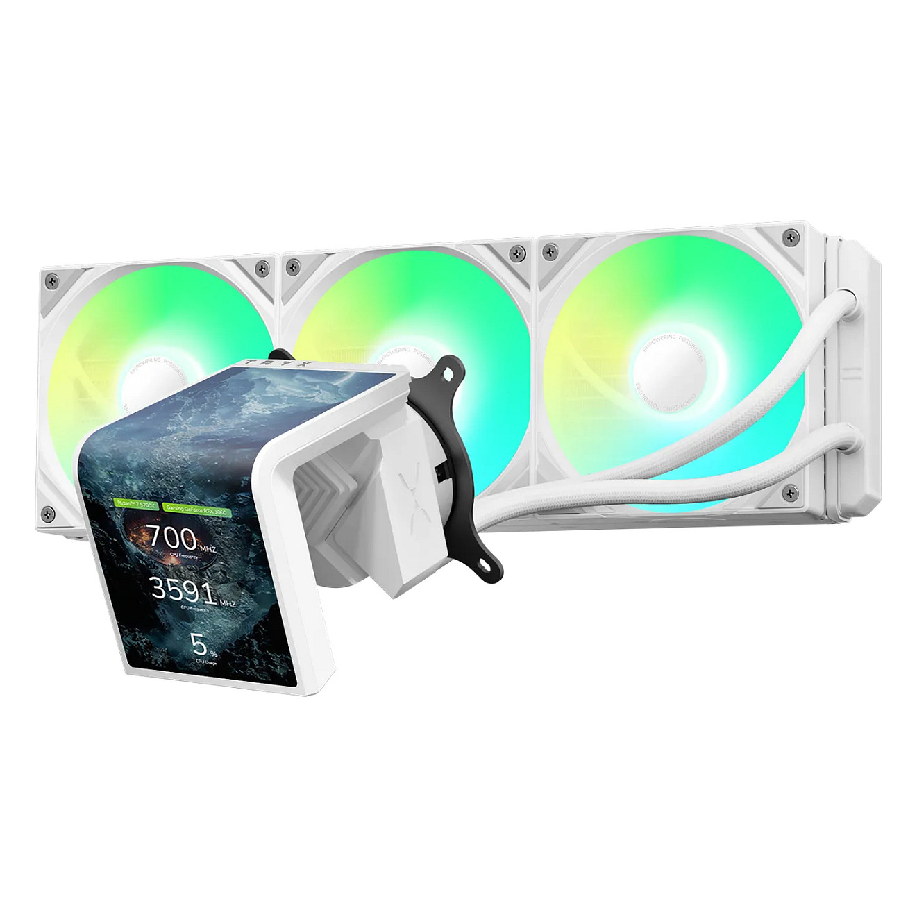 Ftohës për Procesor TRYX PANORAMA SE ARGB 360 / AIO / 360mm / 3×120mm ARGB Fan / 3D AMOLED / 280W TDP – Bardhë - 2
