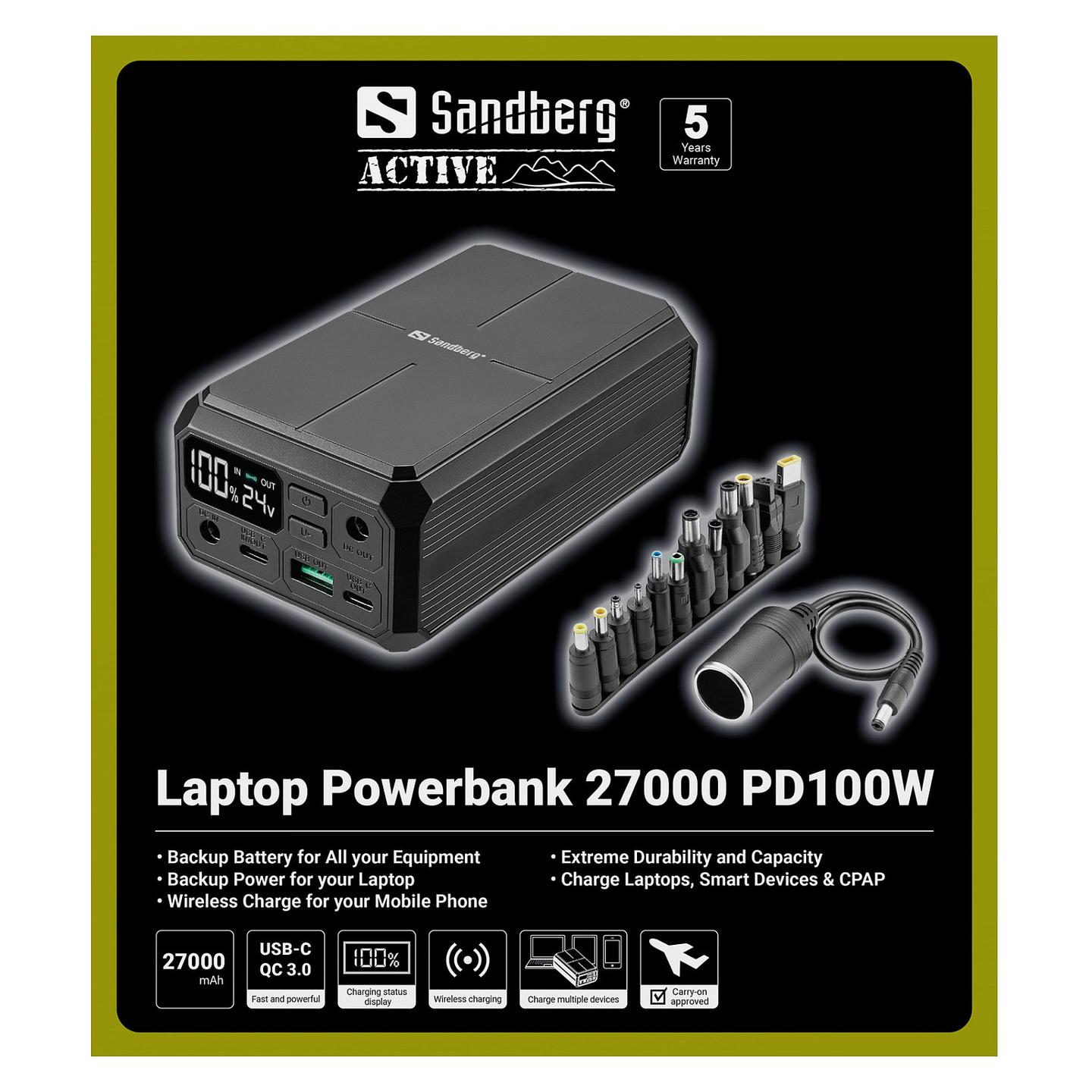 Powerbank Sandberg Laptop / 27000mAh / USB-C PD 100W / DC 84W / USB-A 22.5W / Wireless 10W - Zezë - 7