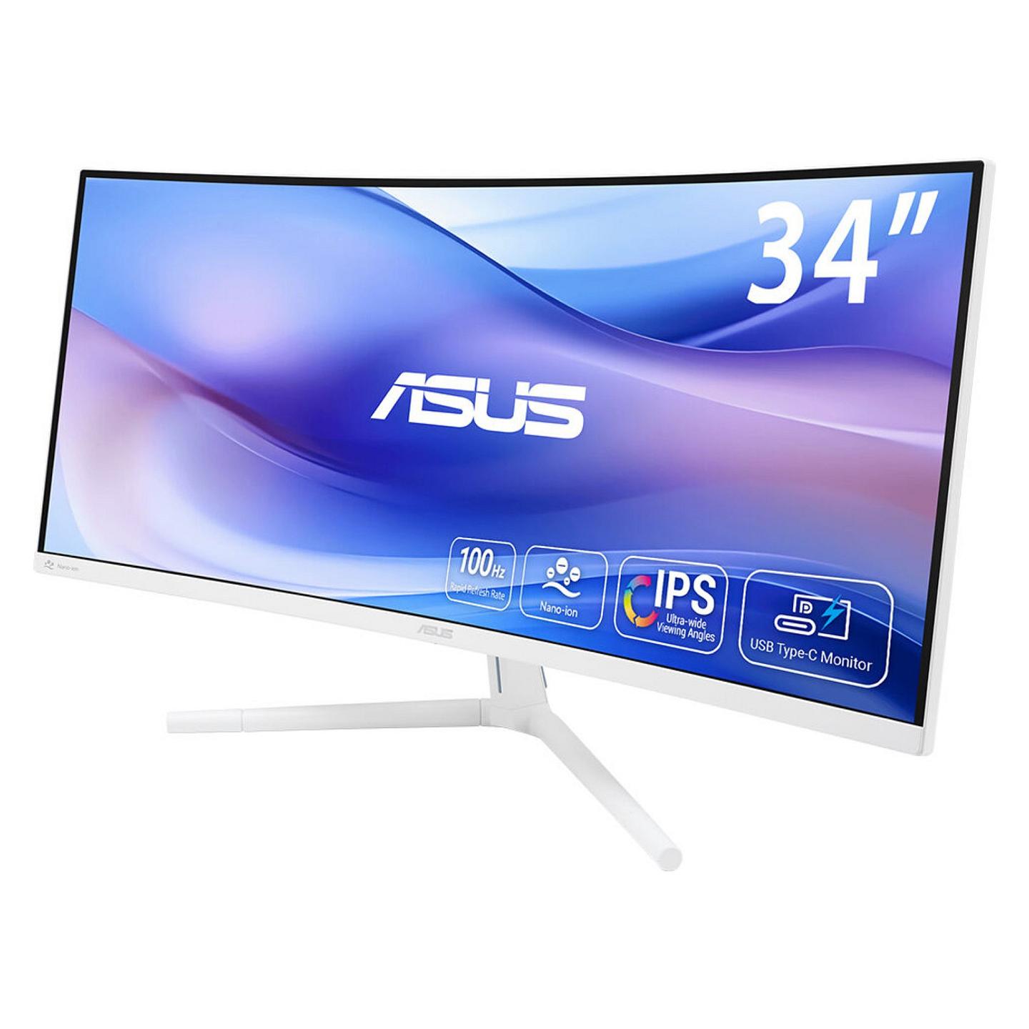 Monitor ASUS VU34WCIP-W / 34" / UWQHD VA / 100 Hz / 1 ms / HDMI + DisplayPort + USB-C / Curved - Bardhë