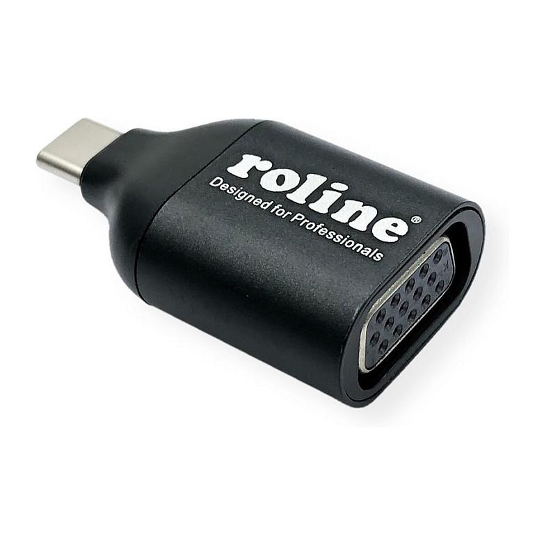 Adapter VGA ROLINE 12.03.3228 / USB Type-C Male në VGA Female / Full HD 1920 × 1080 @60 Hz - Zezë