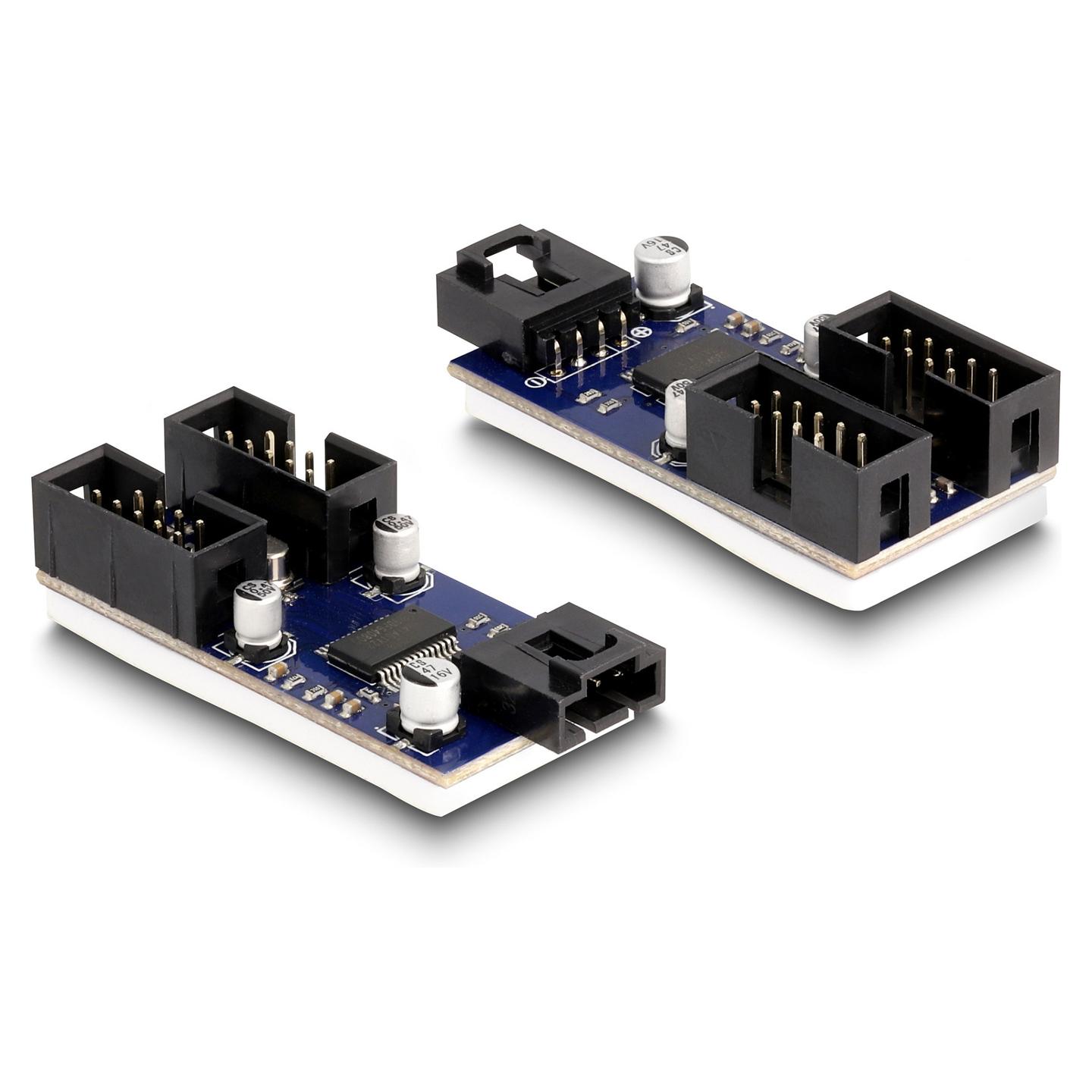 Hub USB DeLOCK 61100 / Input USB 2.0 4-Pin / Output 2x USB 2.0 9-Pin / 480Mbps - Zezë/Blu - 2