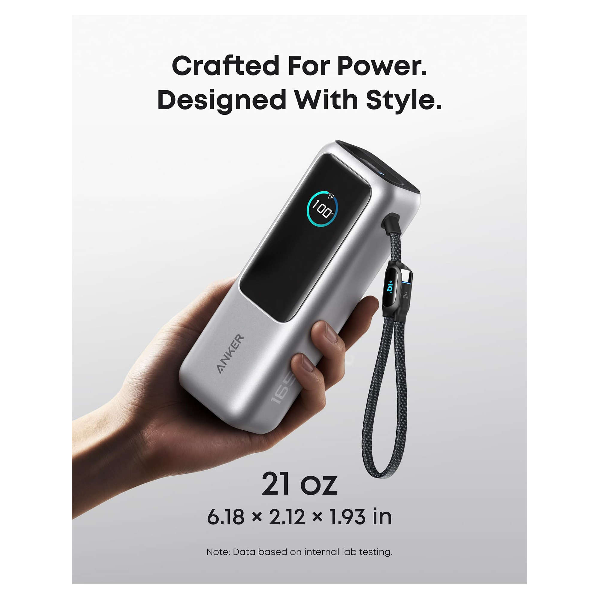 Powerbank ANKER 25,000mAh / 165W / 3x USB-C 100W / 1x USB-A / Ekran inteligjent / 2x kabllo të integruara – Argjendi - 7