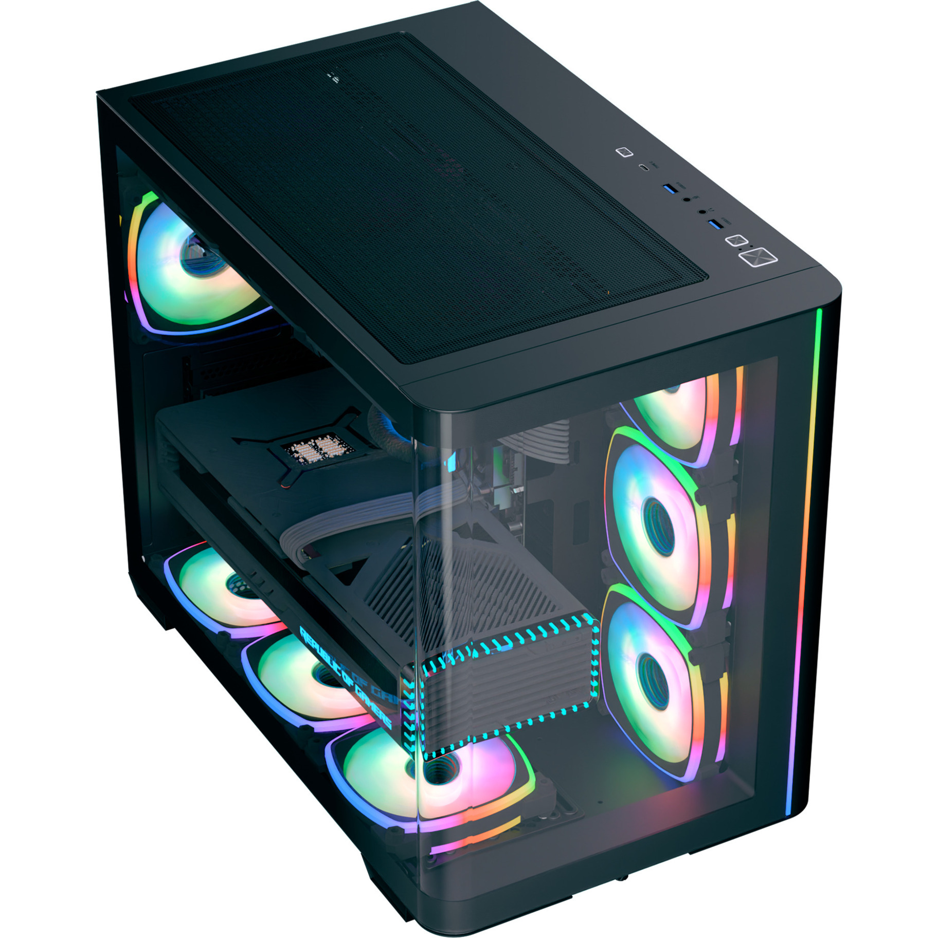 Kasë PC Aerocool P500C Evo / Mid Tower / ATX / 10x Fan Support / Tempered Glass / 360mm Radiator / ARGB - Zezë - 2