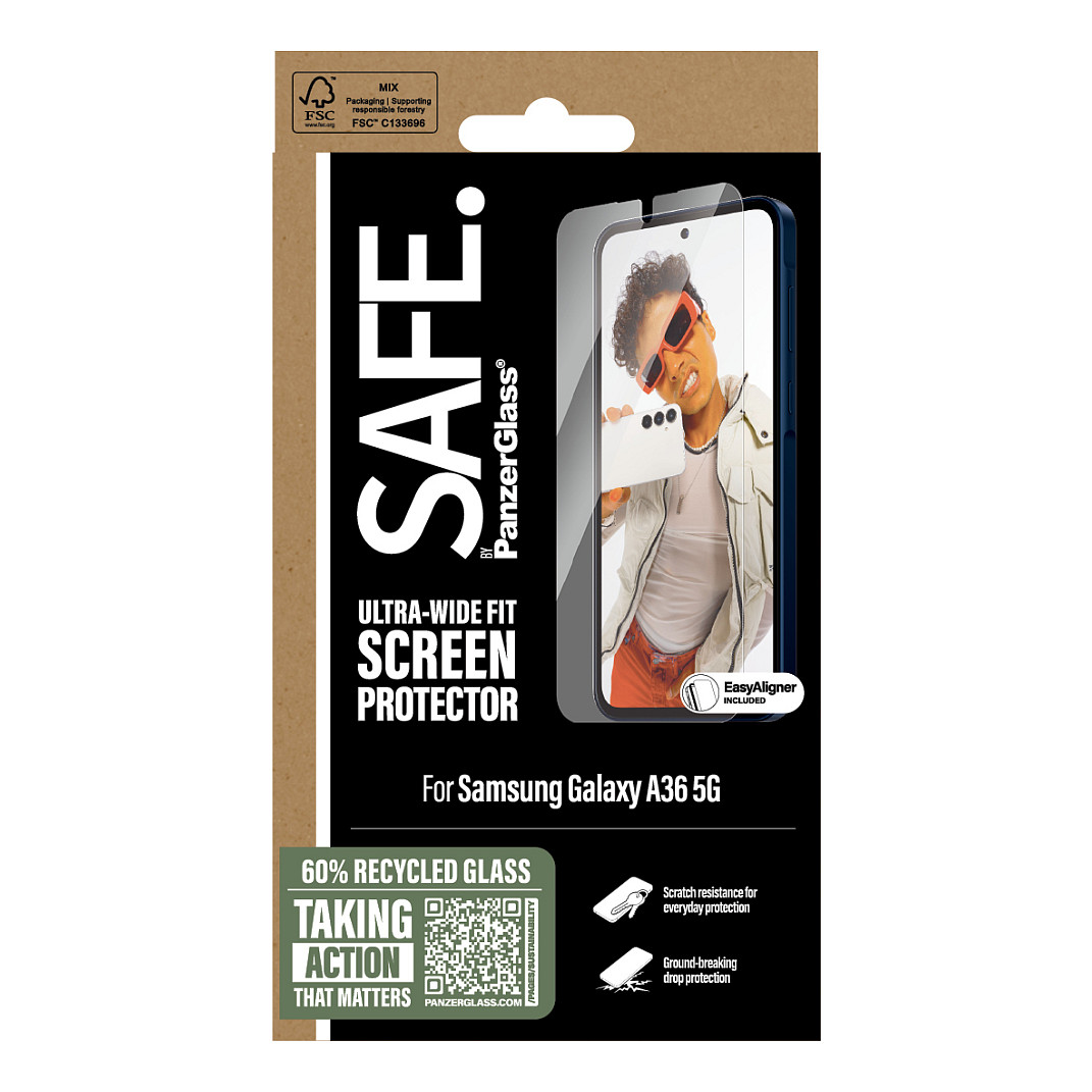 Mbrojtëse për ekran PanzerGlass SAFE. / Samsung Galaxy A36 5G / Xham Tempered Glass Ultra-Wide Fit me EasyAligner - Transparente - 3
