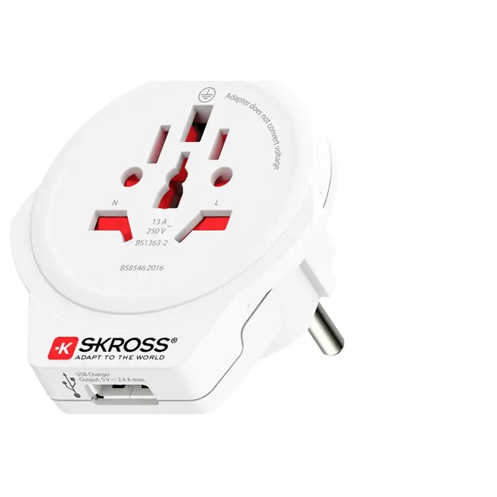Adapter Udhëtimi SKROSS PRO World & USB / 1x USB-A 12W / 100-250V / 1750W / 3-Pin / Universal – Bardhë