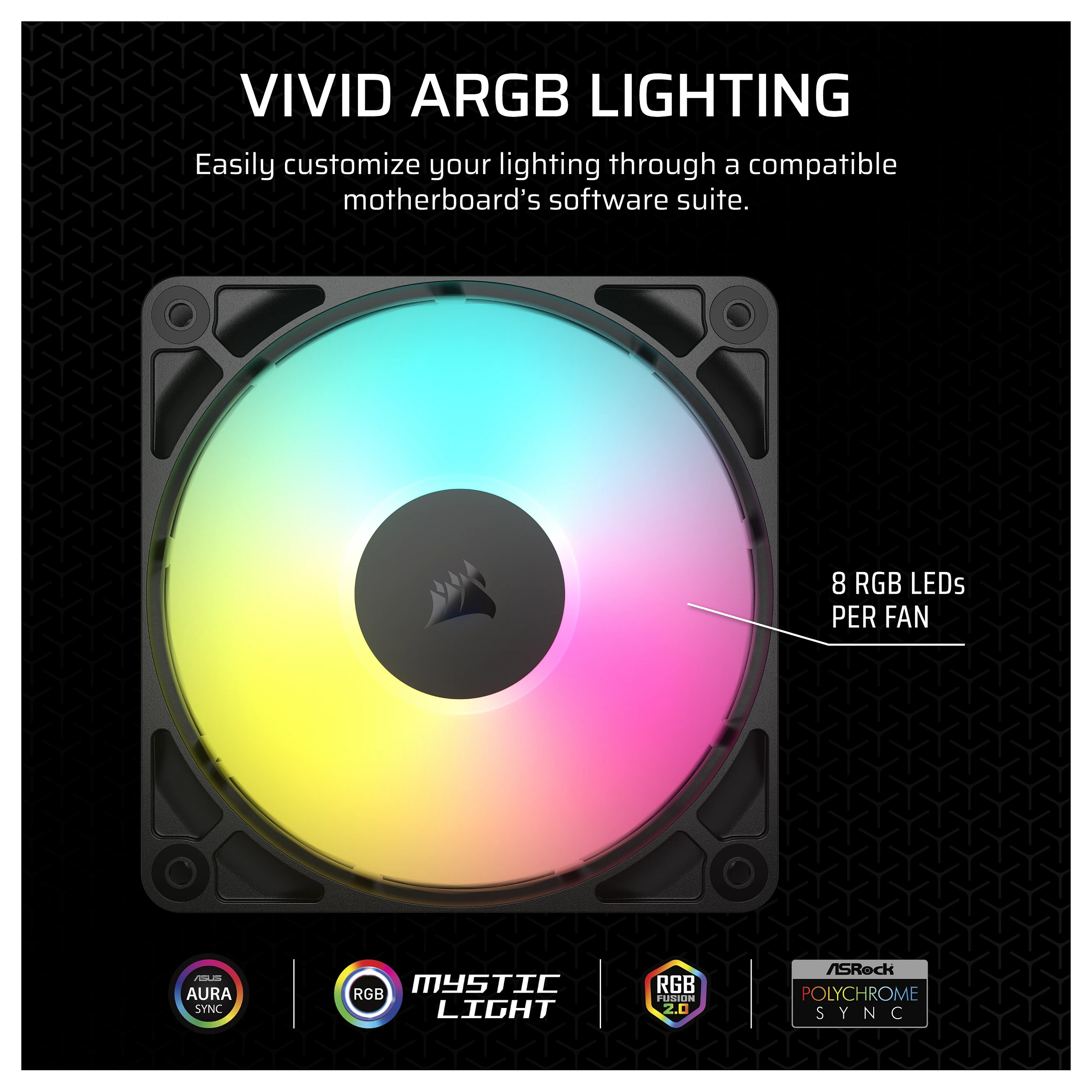 Ftohës për Kasë Corsair RS120 ARGB / 120mm / 420-2100 RPM / 3-Pack – Zezë - 7