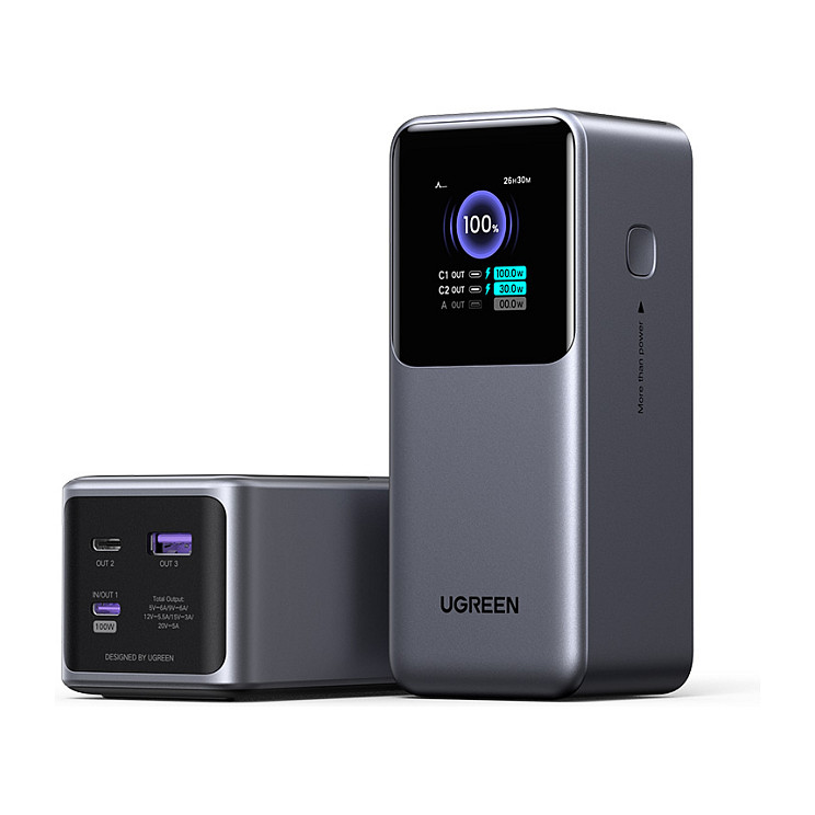 Powerbank UGREEN Nexode PB721 / 20.000mAh / USB-C 100W PD / USB-C 30W / USB-A 22.5W / TFT Display – Gri - 2