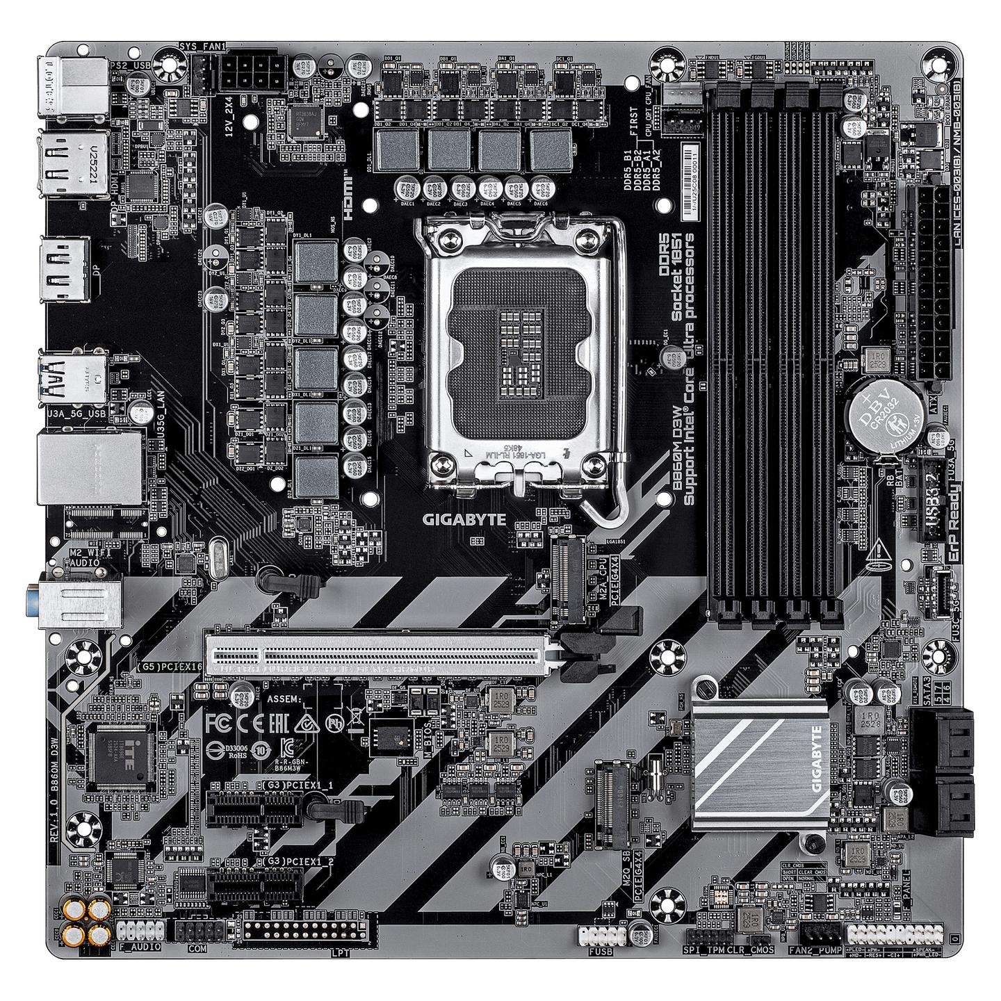 Motherboard GIGABYTE B860M D3W, Intel LGA1851, B860, DDR5, Micro-ATX, PCIe 5.0, 2x M.2, Gigabit LAN - 2