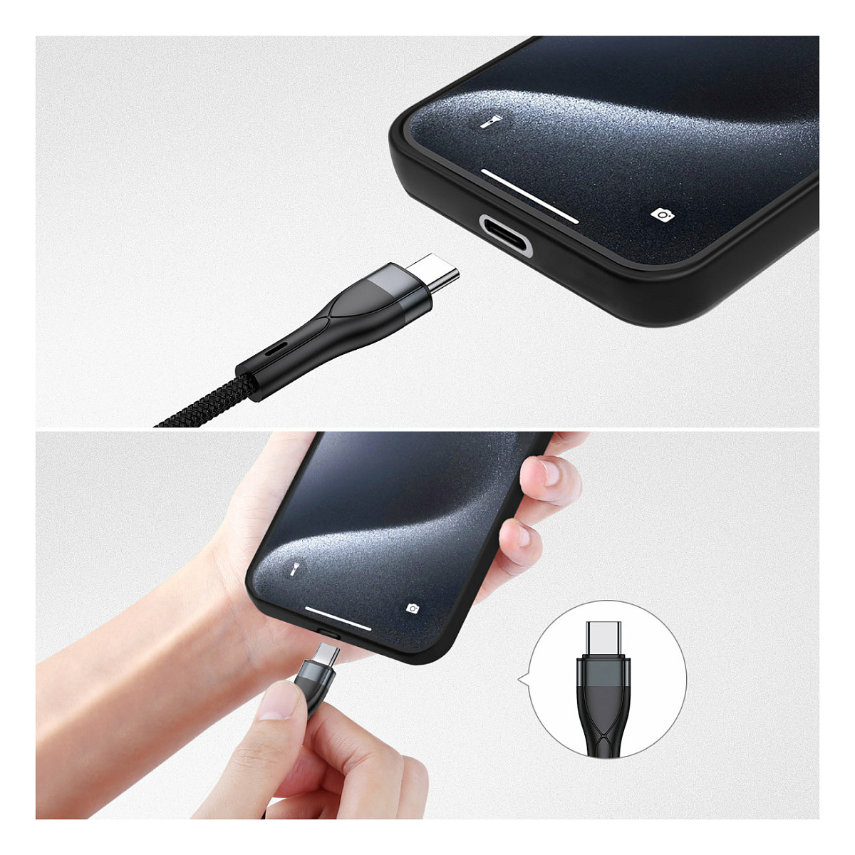 Kabllo USB 4smarts 541023 / USB-A/USB-C në USB-C/Micro-USB/Lightning / 1.2 m - Zezë - 6