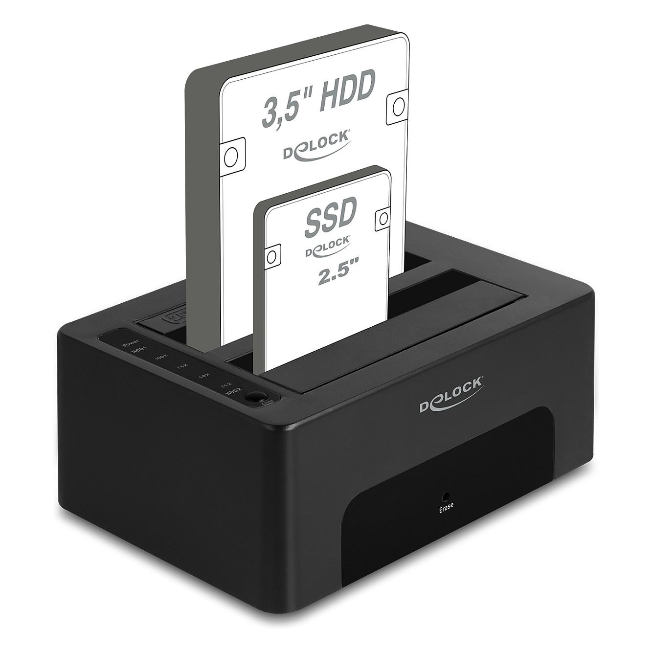 Këllëf për Disqe Delock 64187, Dual SATA HDD/SSD, USB 5Gbps Type-B, 2.5"/3.5", Clone + Erase, ASMedia ASM1156 - Zezë - 3
