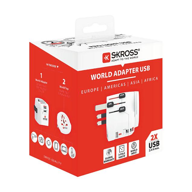 Adapter Udhëtimi SKROSS PRO Light USB World / 1575W / 2x USB-A / 3-Pin / Universal – Bardhë - 5