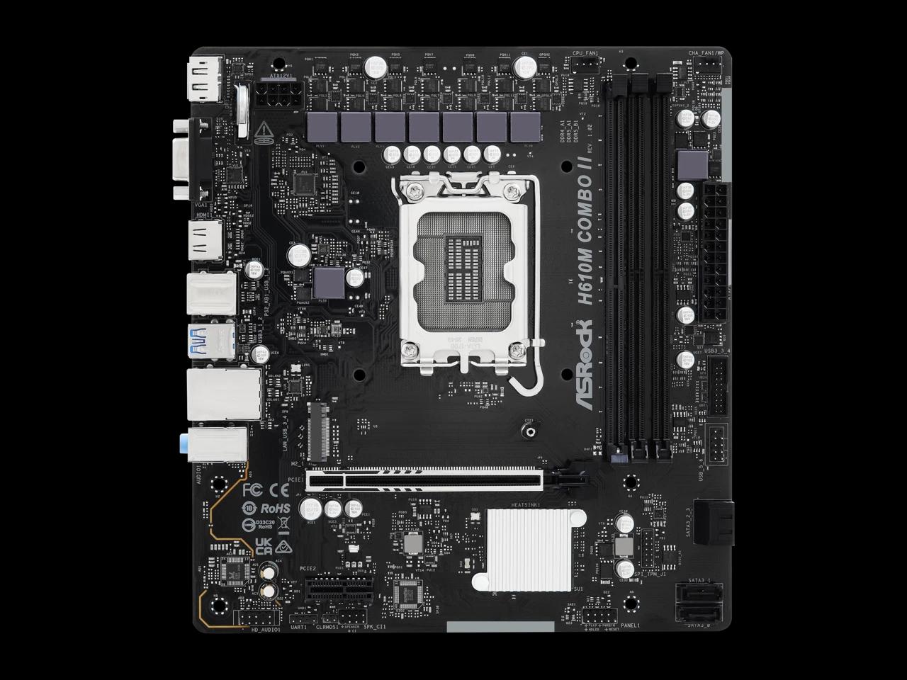 Pllakë Amë MB Intel ASRock H610M COMBO II, LGA1700, H610, Micro ATX, DDR5, DDR4, HDMI, DisplayPort, D-Sub - 2