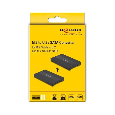 Adapter DeLOCK 64301, M.2 Key M NVMe në U.2, M.2 Key B SATA në SATA, për 2.5" - Zezë - 6