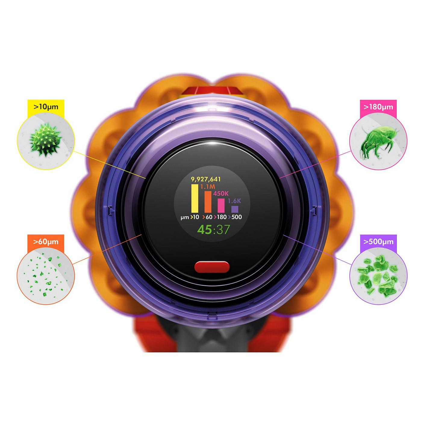 Fshesë me Vakum Dyson V12 Detect Slim Absolute / 150AW / 125.000rpm / 11 Cyclones / Fluffy Optic / Motorbar / LCD / 0.35L / 60min – Gri/Portokalli - 5