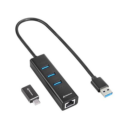 Adapter USB Sharkoon 3-Port 3.2 Gen 1 Aluminium Hub + Ethernet – Zezë