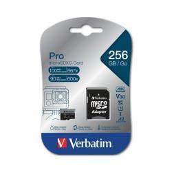Kartë Memorie MicroSDXC Verbatim Pro, 256GB, UHS-I U3, V30, A2, 100/90 MB/s, me Adapter - Zezë/Gri - 3