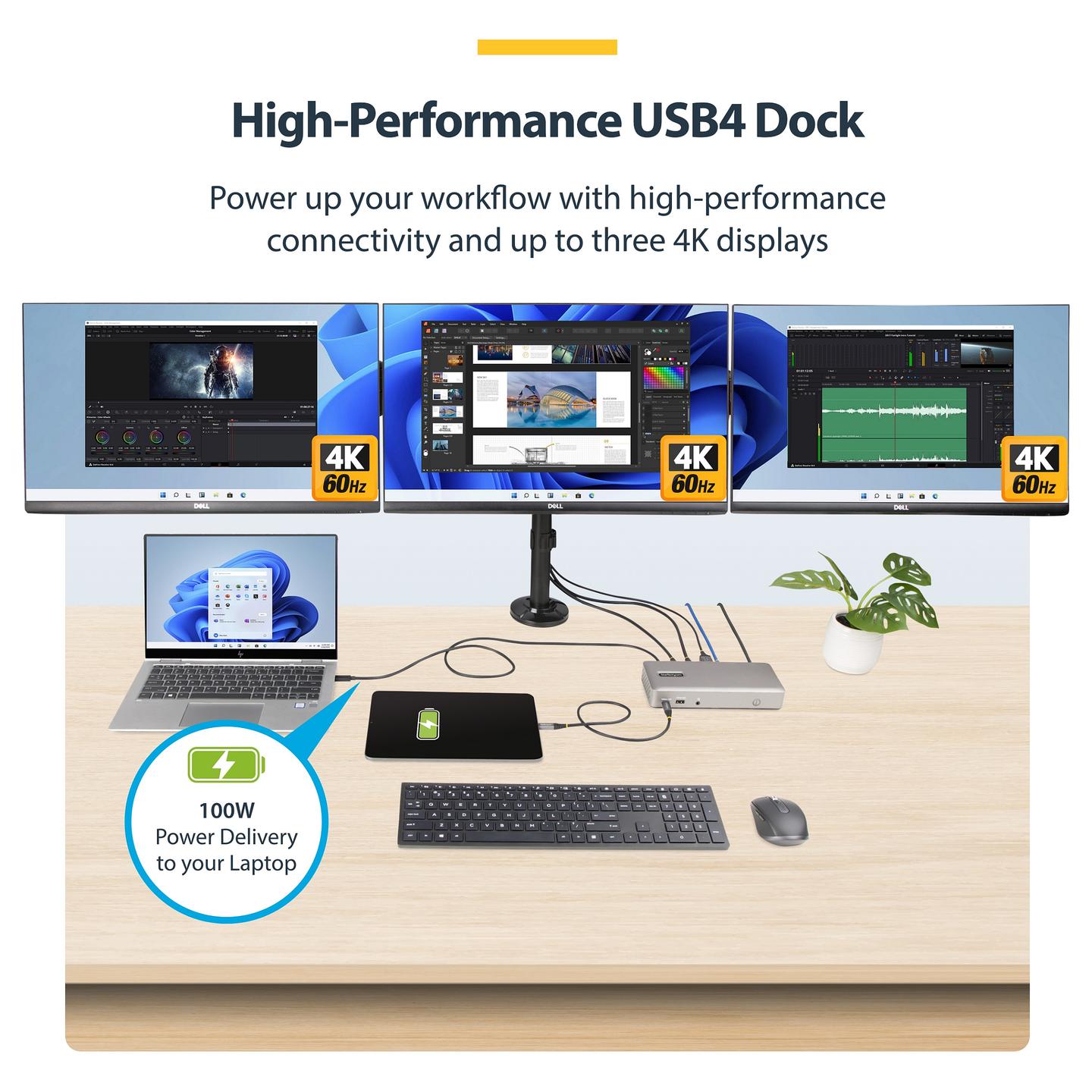 Docking Station StarTech.com 150UE-USB4DOCKTRIPLE, USB4 40Gbps, 3× HDMI/DisplayPort, 4× USB-A, 2× USB-C, 2.5GbE, PD 100W - Hiri - 12
