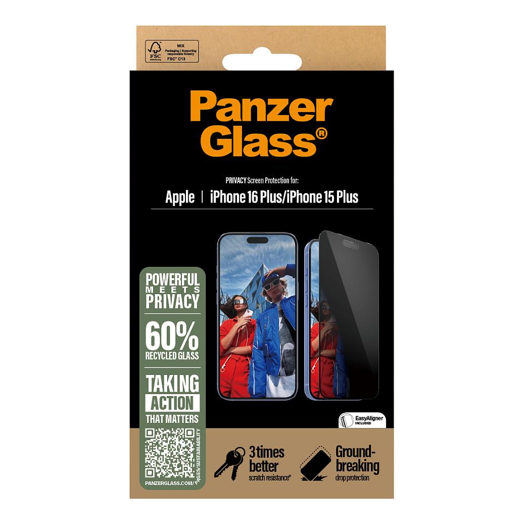 Mbrojtës i Ekranit PanzerGlass Privacy, iPhone 16 Plus / 15 Plus, 2-Way, Ultra-Wide Fit, EasyAligner – Transparent - 3