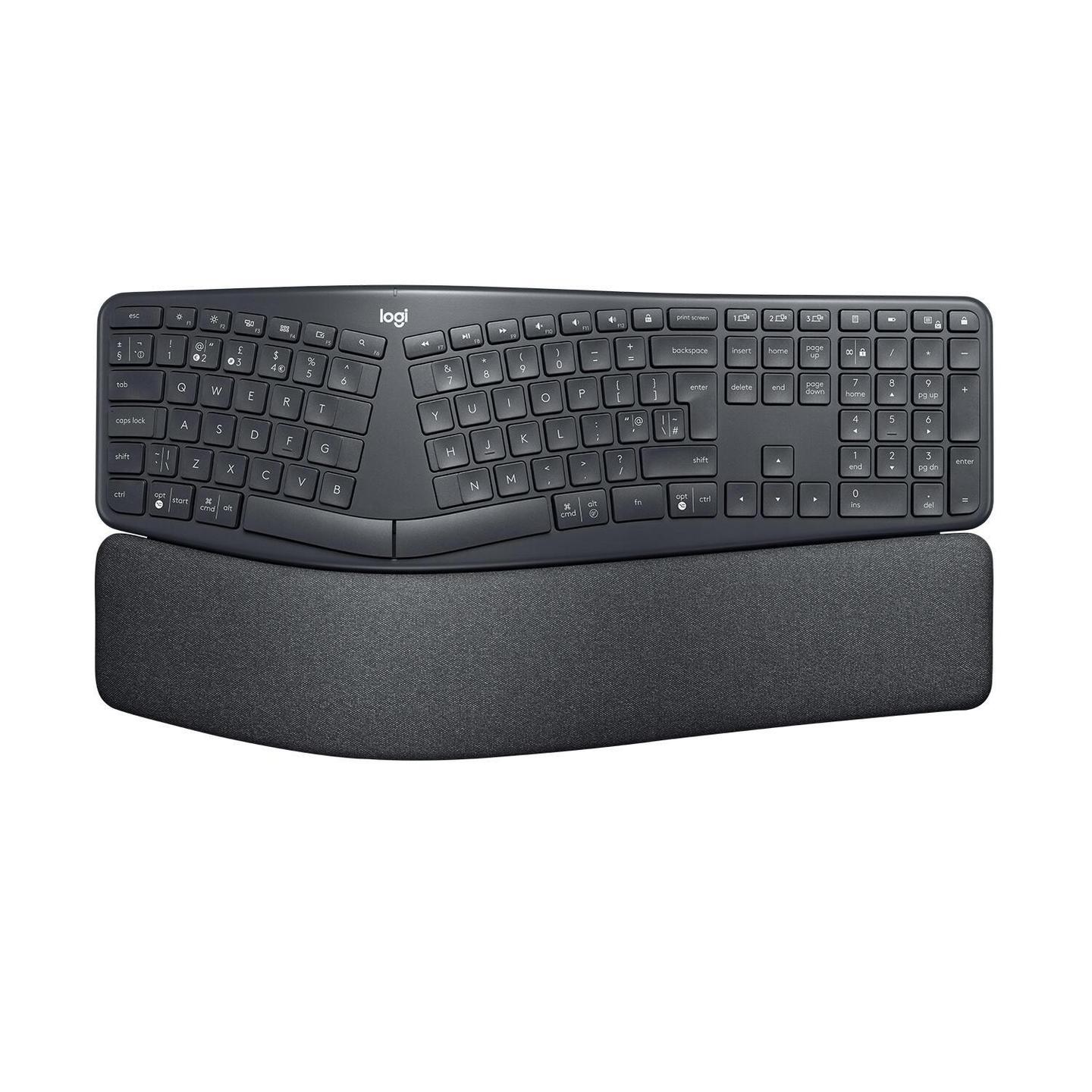 Tastierë Pa kabllo Logitech ERGO K860 / 920-01010 / QWERTY US International / Bluetooth / USB Receiver / Ergonomike – Grafit