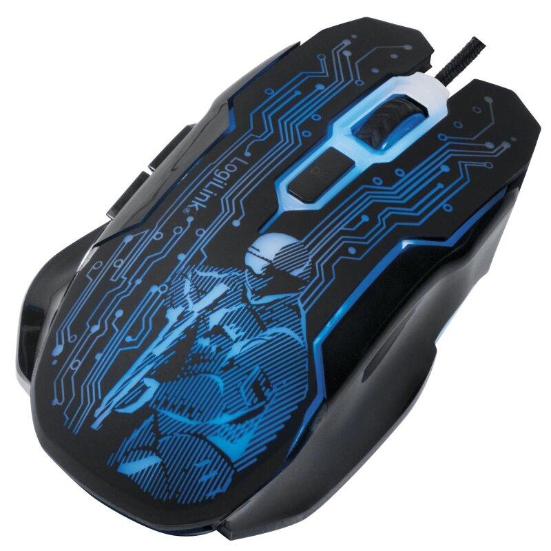 Maus Gaming LogiLink ID0137 / USB / Optik / 2400 DPI / 6 Butona / LED - Zezë/Blu