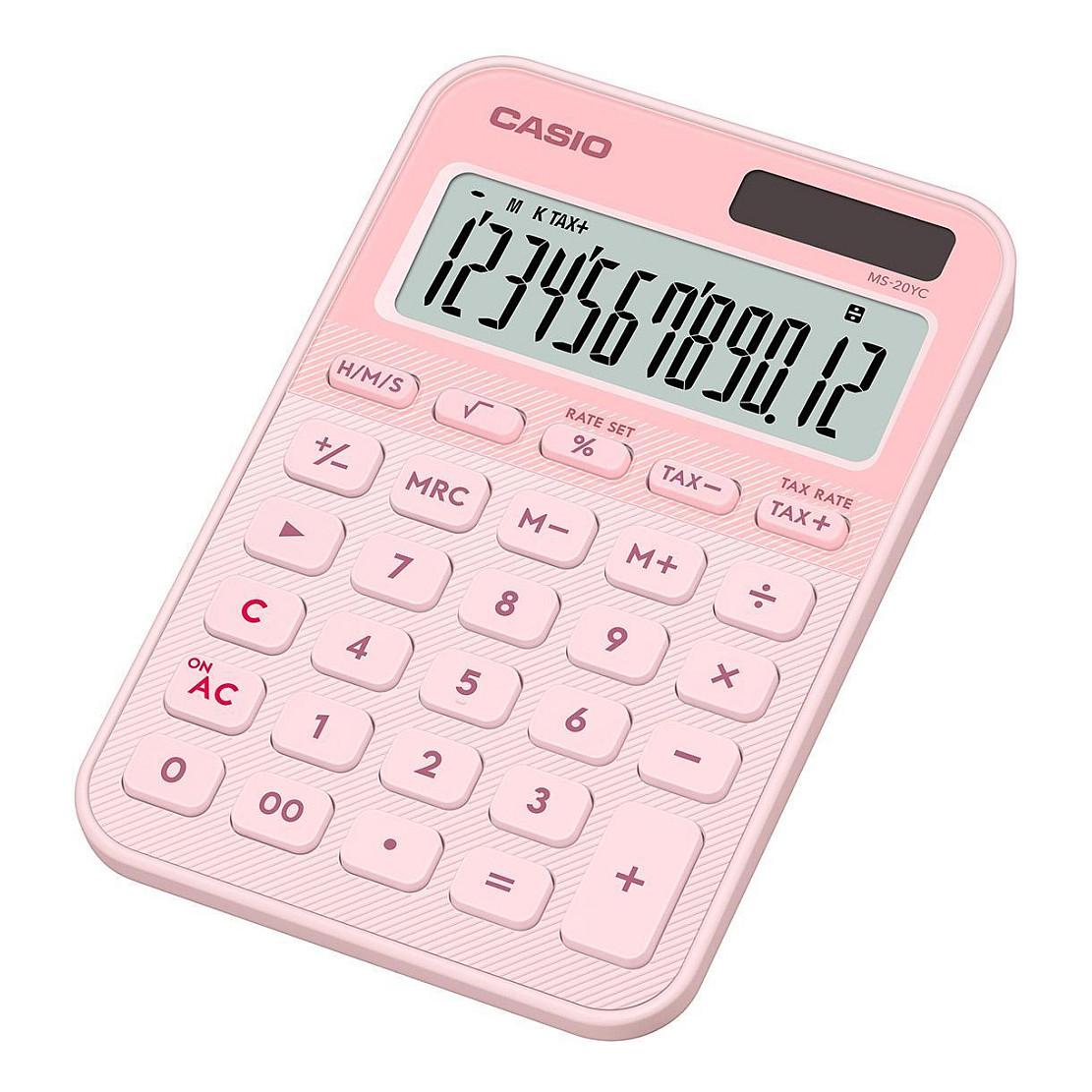 Kalkulator Casio MS-20YC-LP, 12 Shifra, Ekran LCD, Energji Solare dhe Bateri, Llogaritje Taksash – Rozë - 2