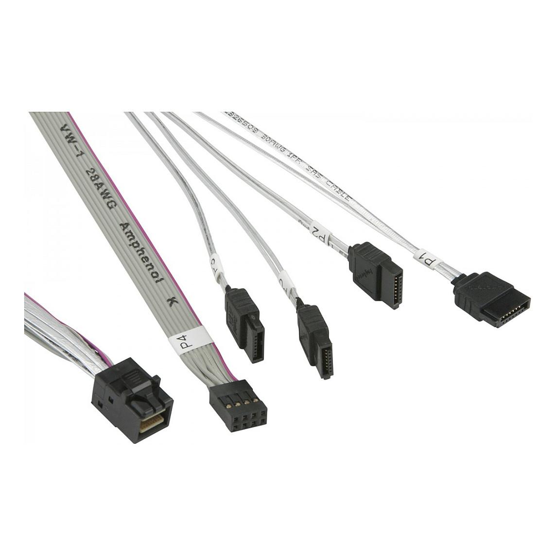 Kabllo SAS Supermicro CBL-SAST-0811, MiniSAS HD SFF-8643 në 4 x SATA 7-pin, me Sideband, 50/50/60/70 cm - Bardhë - 2