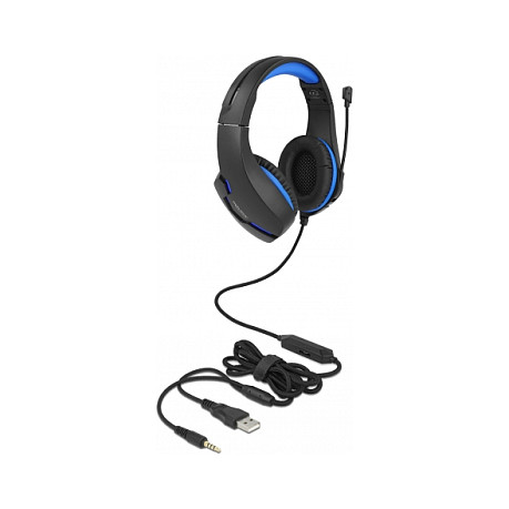 Kufje Gaming DeLOCK 27182 / Wired / 3.5mm / 40mm / Mikrofon / LED Blu - Zezë/Blu - 2