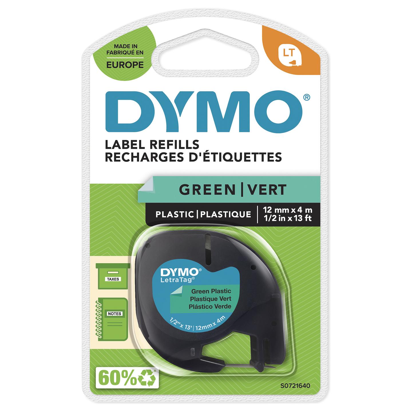 Shirit për Printer DYMO LetraTag S0721640 / 12 mm × 4 m - Zezë mbi Gjelbër - 2