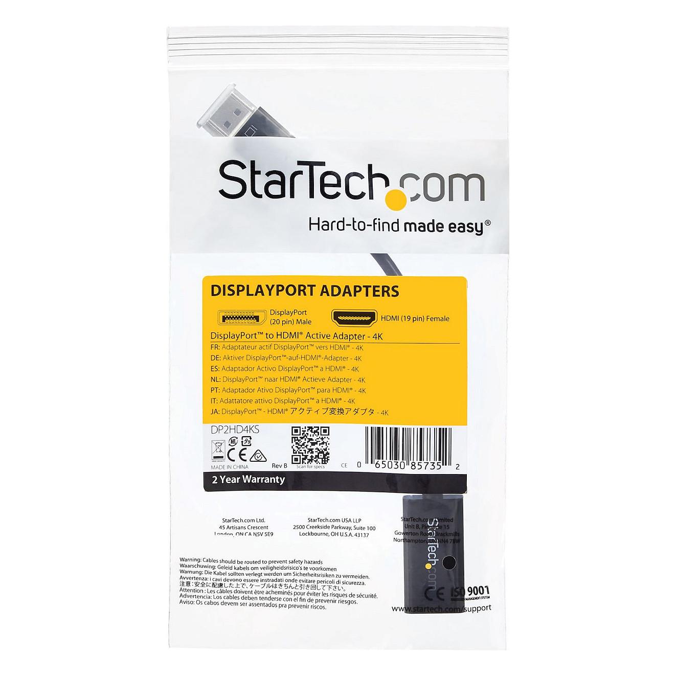 Kabllo DisplayPort StarTech.com DP2HD4KS / DisplayPort në HDMI / 0.15m / DisplayPort 1.2 / HDMI 1.4 / 4K 30Hz - Zezë - 6