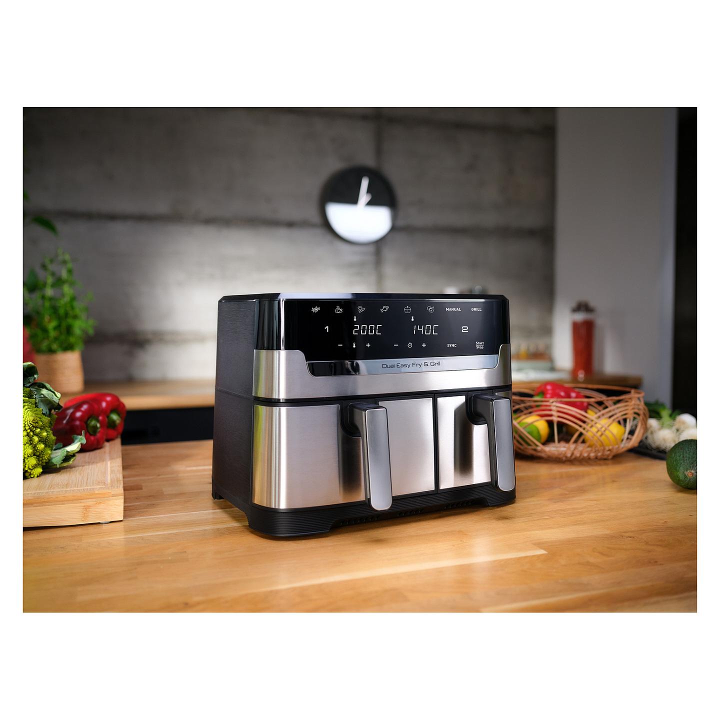 Fryer Tefal Dual Easy Fry & Grill / EY905D / 8.3L / 2700W / 2 Sirtarë / 8 Programe / 40–200°C / Grill / Sync / Touch Panel – Argjend/Zezë - 3