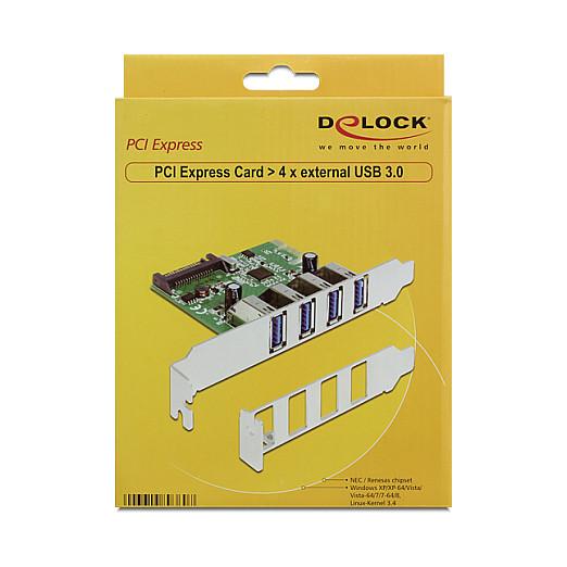 Kartë Zgjerimi PCI Express Delock 89360 / PCIe 2.0 x1 / 4x USB Type-A 5Gbps / Renesas / Low Profile - 3