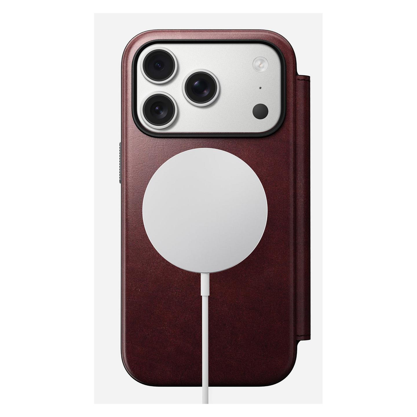 Case për Telefon Nomad Modern Leather Folio, iPhone 17 Pro, Horween Leather, MagSafe, Qi2, 3 Fole për Karta, Mbrojtje deri 2.4m - Bordo - 3