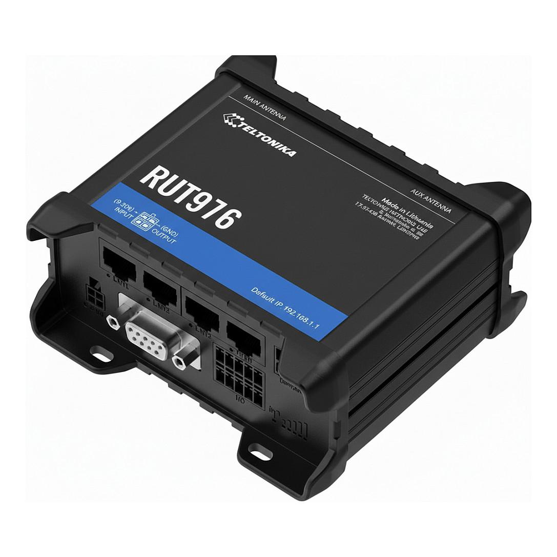 Ruter Industrial Teltonika RUT976, 5G RedCap, 4G LTE Cat 4, Wi-Fi 4, Dual SIM + eSIM, 4× Ethernet 10/100Mbps, RS232 + RS485, GNSS - Zezë
