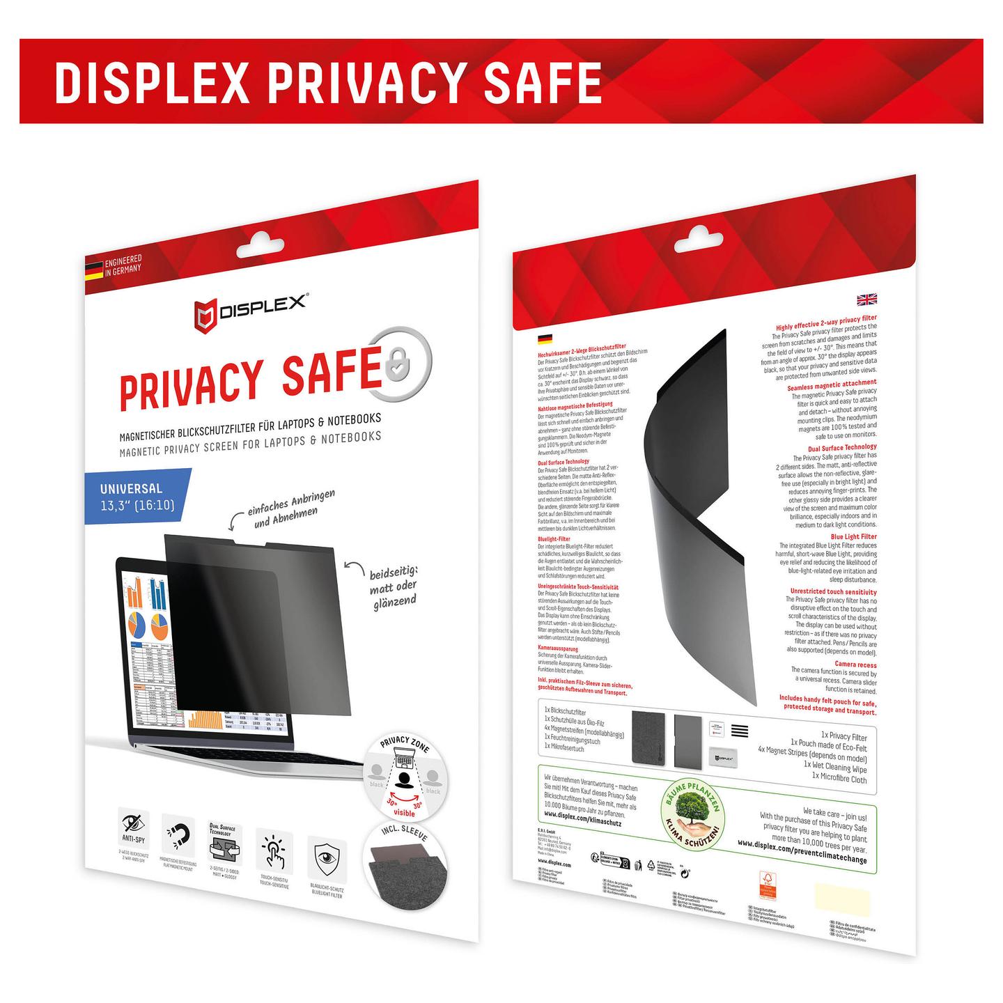 Filtër Privatësie për Laptop Displex 01761, 13.3", 16:10, magnetik, 2-drejtimësh, 5H - Zezë/Transparente - 7