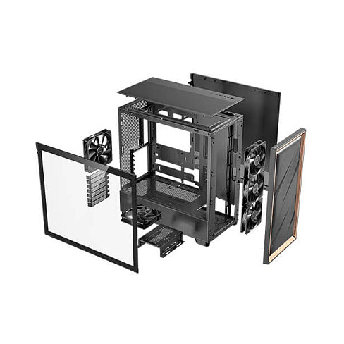 Kasë PC Antec FLUX / Midi Tower / E-ATX + ATX / 3x 120mm + 1x 140mm Fan / Tempered Glass + Wood - Zezë - 22