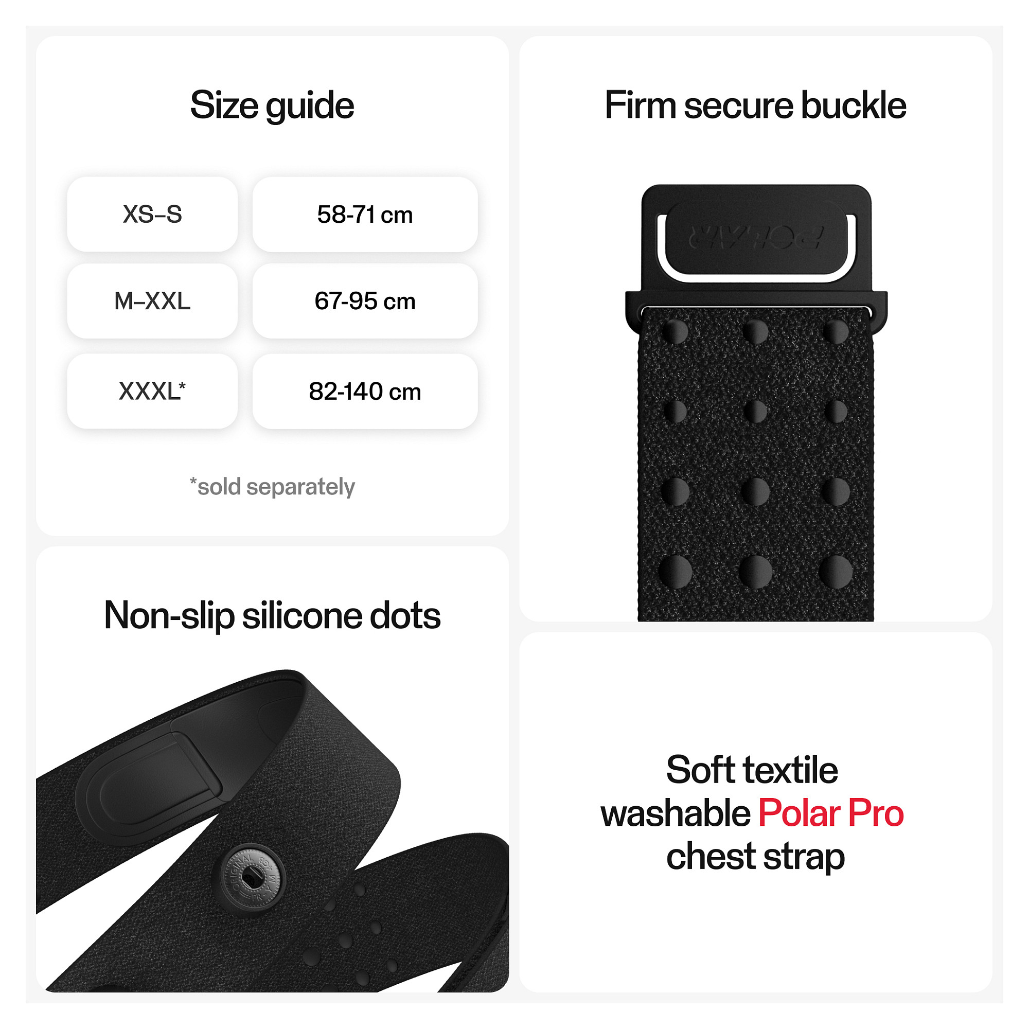 Sensor për Matjen e rrahjeve të zemrës / Polar H10 / Bluetooth, ANT+ / M-XXL - Zezë - 5