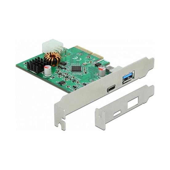 Kartë Zgjerimi PCI Express Delock 89001 / PCIe 3.0 x4 / 1x USB Type-C + 1x USB Type-A / USB 10Gbps / Power Delivery / Low Profile