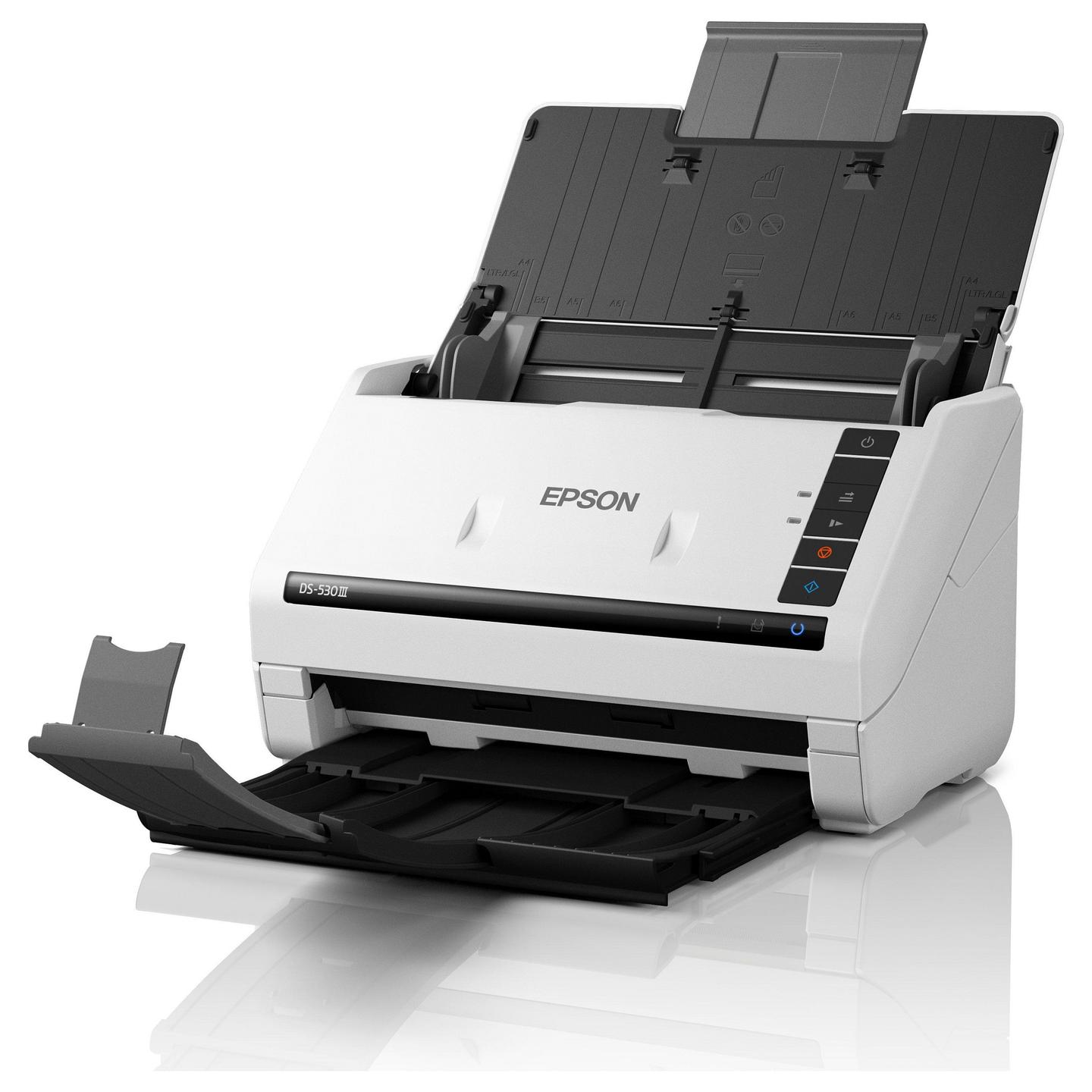 Skaner Epson WorkForce DS-530III / A4 / CIS / 600 × 600 DPI / Duplex / 40 ppm / ADF 60 Fletë / 6500 Faqe/Ditë / USB 3.2 - Bardhë - 5