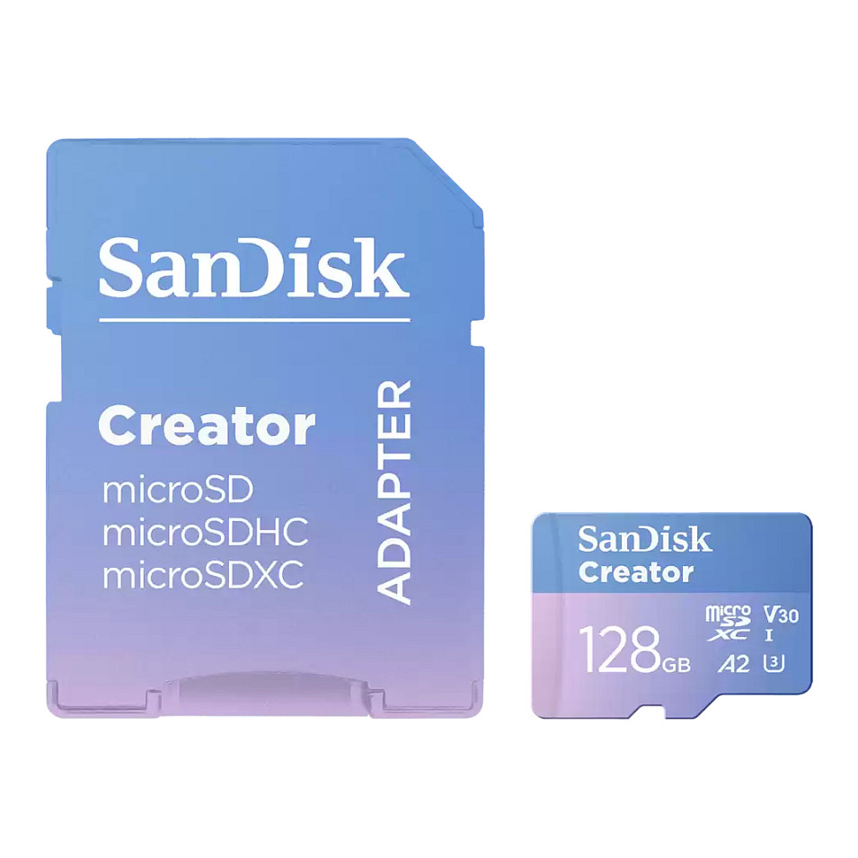 Kartë Memorie MicroSD SanDisk Creator / 128GB / microSDXC / UHS-I / U3 / V30 / A2 - Blu - 2