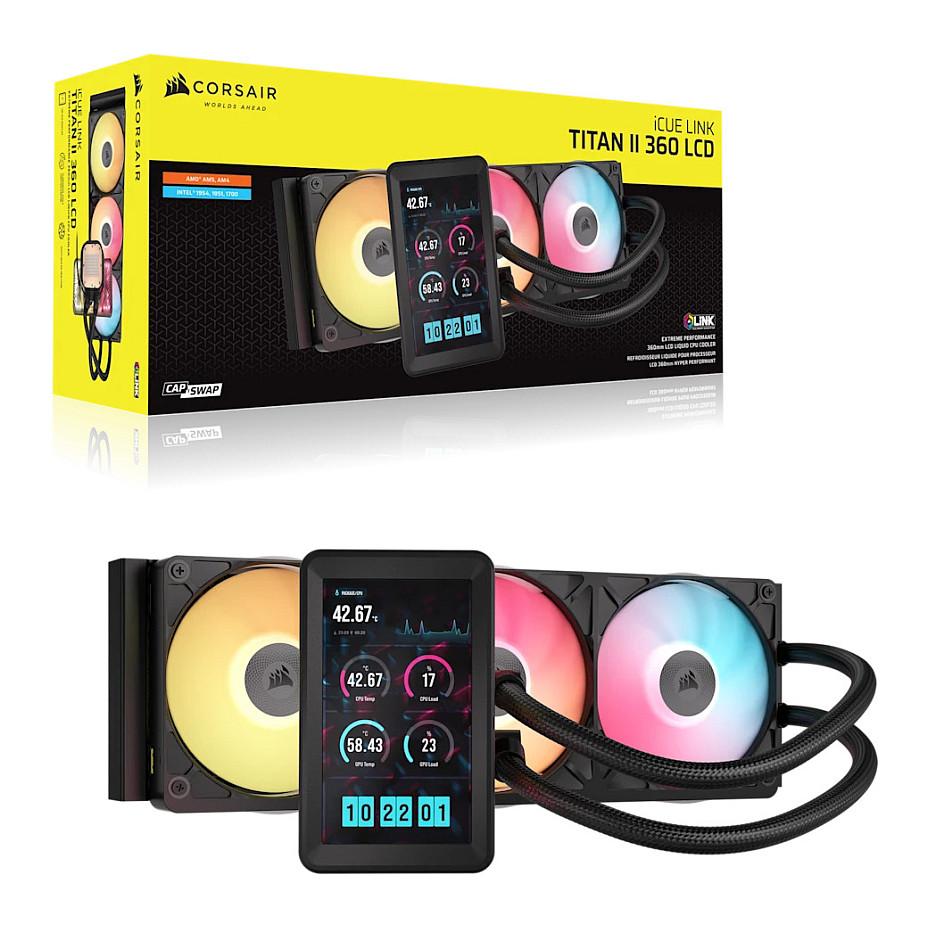 Ftohës për Procesor CORSAIR iCUE LINK TITAN II 360 RX LCD, AIO, 360mm, 3x120mm RGB - Zezë - 2