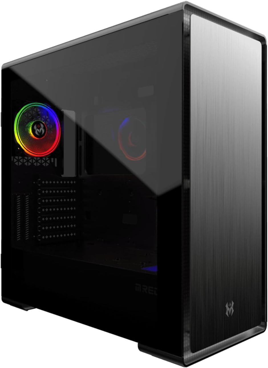 Kasë M.RED Iron Glass / E-ATX Mid-Tower / 3x120mm ARGB (Para) + 1x120mm ARGB (Prapa) / 2xUSB Type-A + USB Type-C / Xham i Temperuar – Zezë