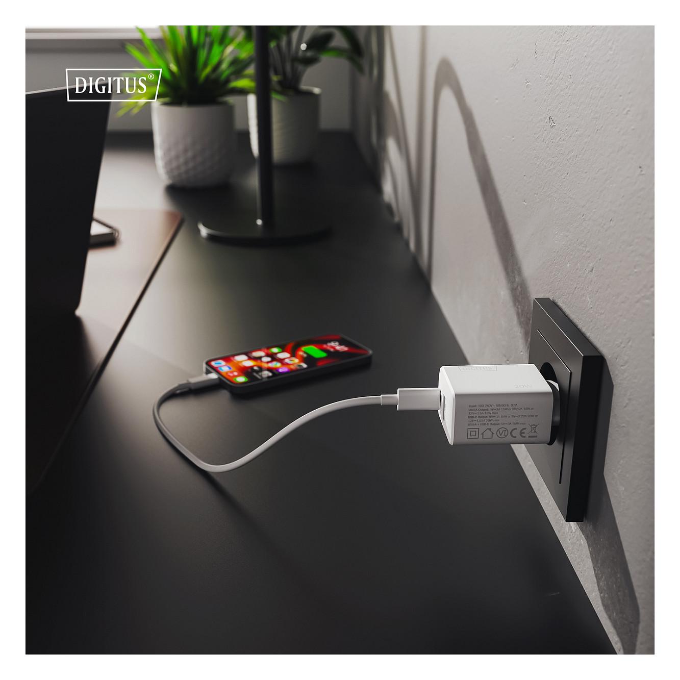 Adapter Digitus DA-10300 / 20W / 1x USB-C + 1x USB-A / Fast Charging - Bardhë - 4