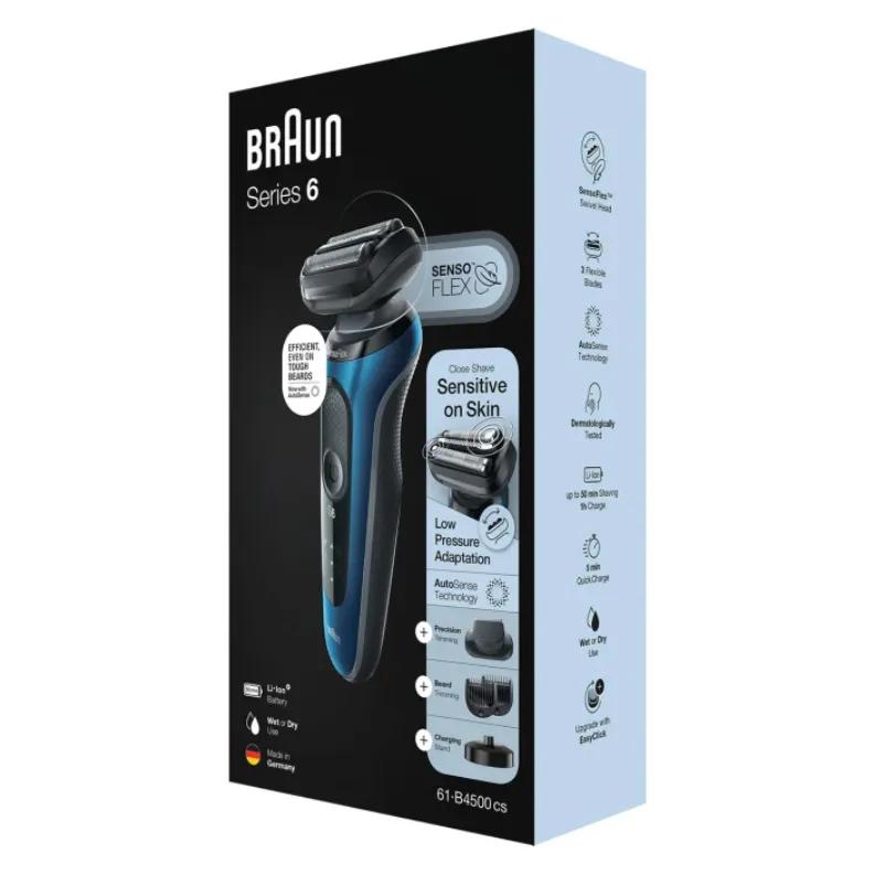 Makinë e Rrojës Braun Series 6 61-B4500cs, SensoFlex, 3 Tehe, Wet & Dry, 50 Min - Blu, Zezë - 4